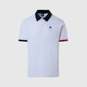 Polo shirt with collar lettering