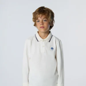 Long-sleeved polo shirt with collar lettering