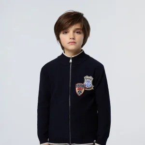 Zip-up sweater with patches